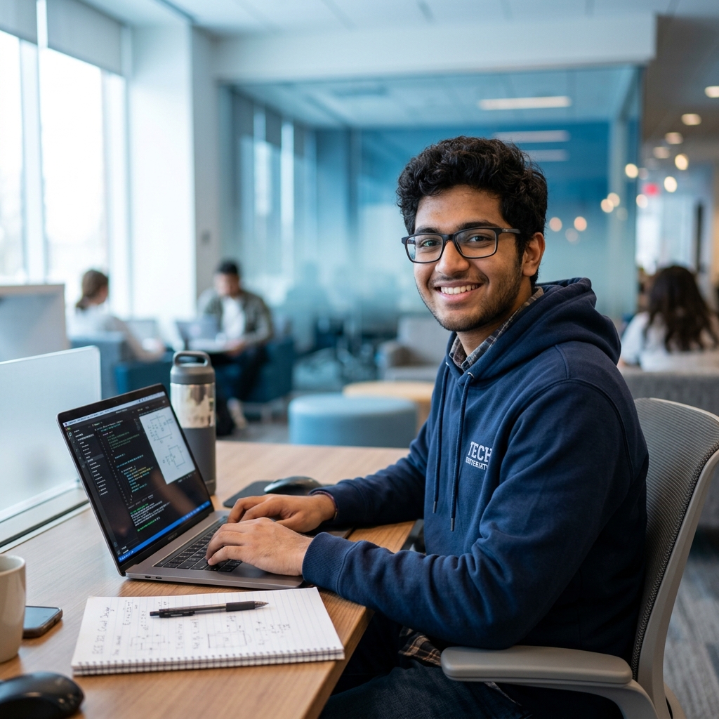 MosKamp Student working on laptop